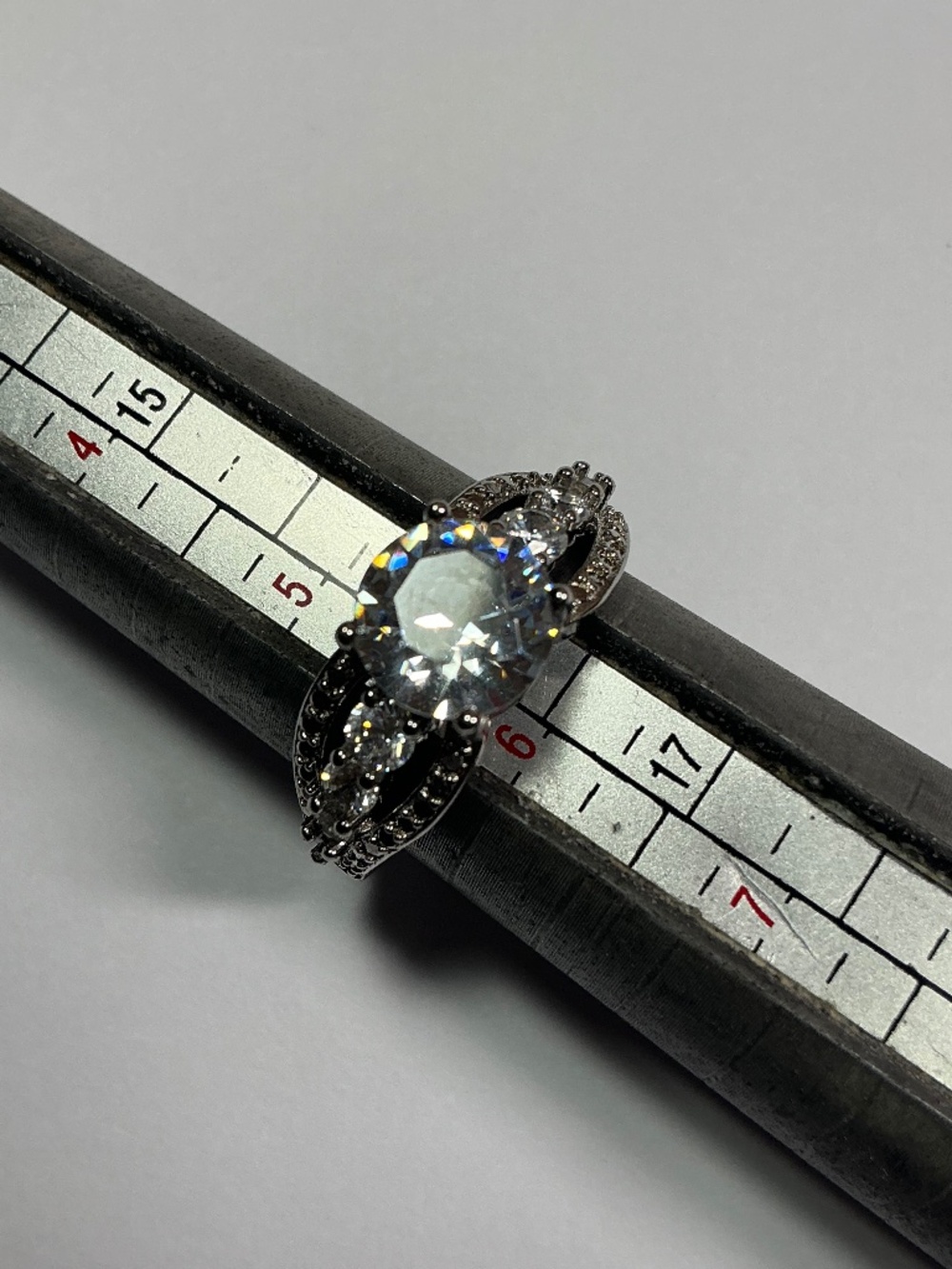Sterling Silver Ring with clear stones. Size 5.75